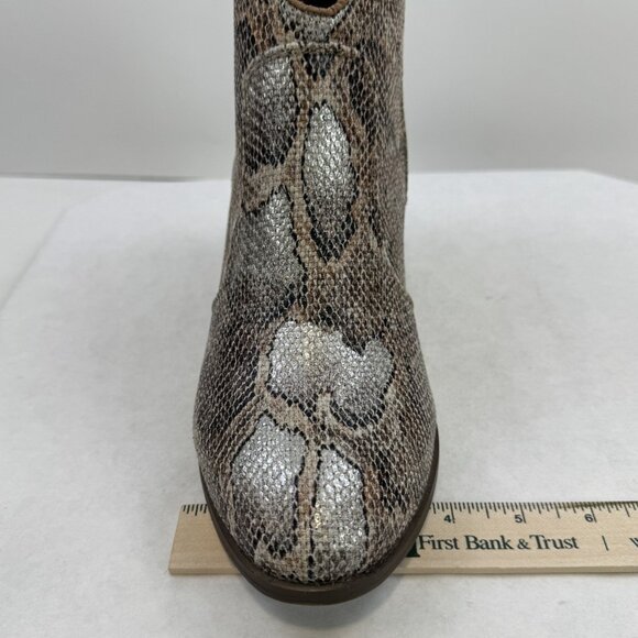 Very G Womens Size 11 Tan Snakeskin Hijack Ankle Booties Zip High Block Heels - Picture 13 of 16